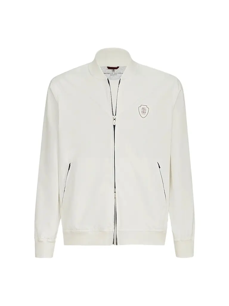 Men's Nylon Sweatshirt with Logo and Zipper - White