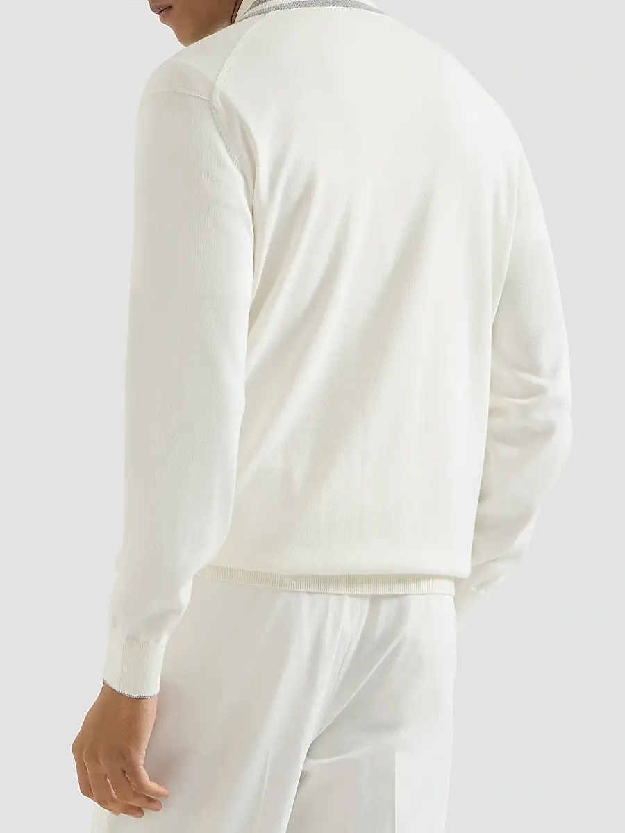 Brunello Cucinelli Men's Cotton Cardigan with Logo - White | Thumbnail 4