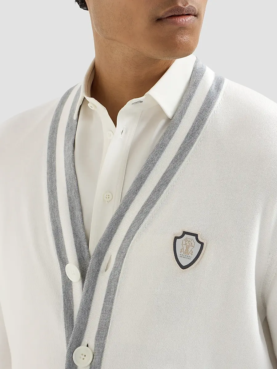 Brunello Cucinelli Men's Cotton Cardigan with Logo - White | Thumbnail 6