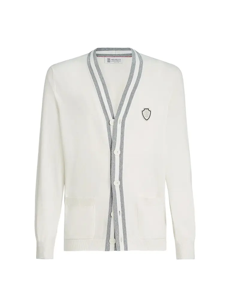 Brunello Cucinelli Men's Cotton Cardigan with Logo - White