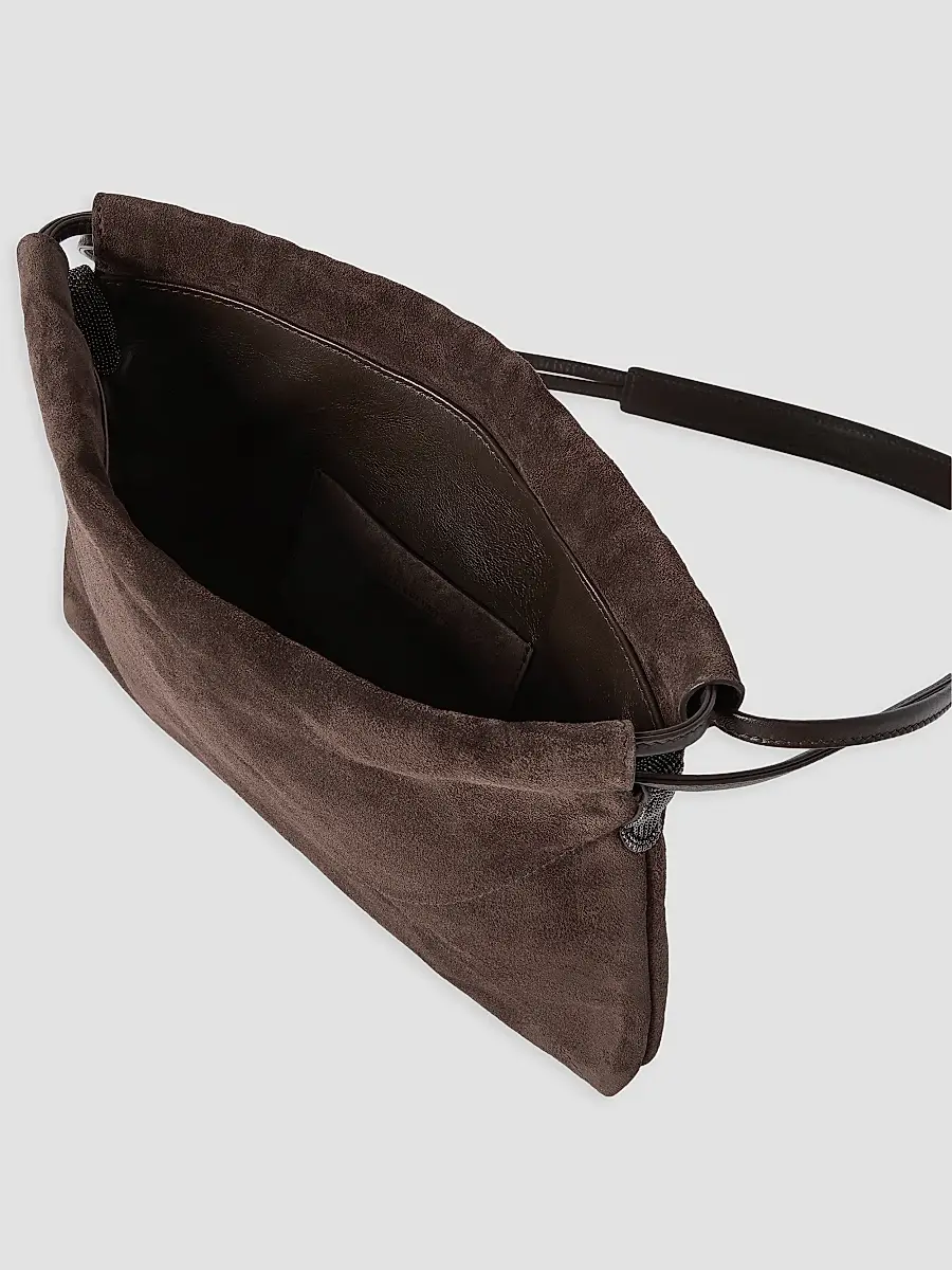 Brunello Cucinelli Women's Pouch Bag in Suede with Monili - Espresso | Thumbnail 4 Brunello Cucinelli Women's Pouch Bag in Suede with Monili - Espresso | Thumbnail 4