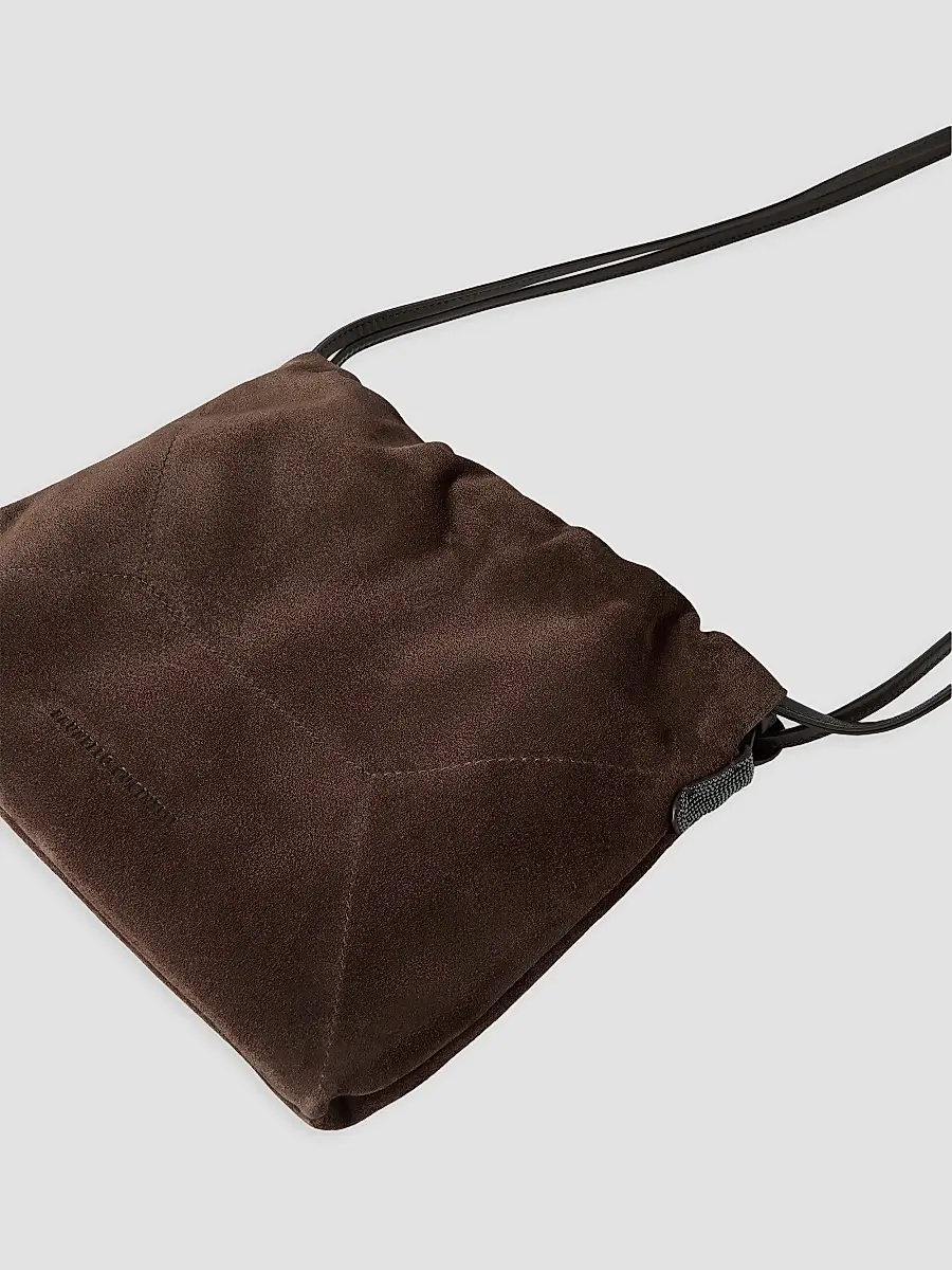Brunello Cucinelli Women's Pouch Bag in Suede with Monili - Espresso | Thumbnail 5 Brunello Cucinelli Women's Pouch Bag in Suede with Monili - Espresso | Thumbnail 5
