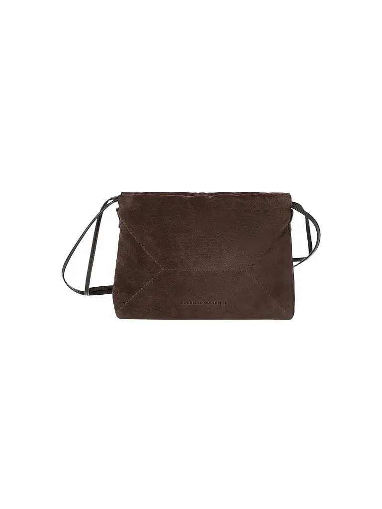 Brunello Cucinelli Women's Pouch Bag in Suede with Monili - Espresso