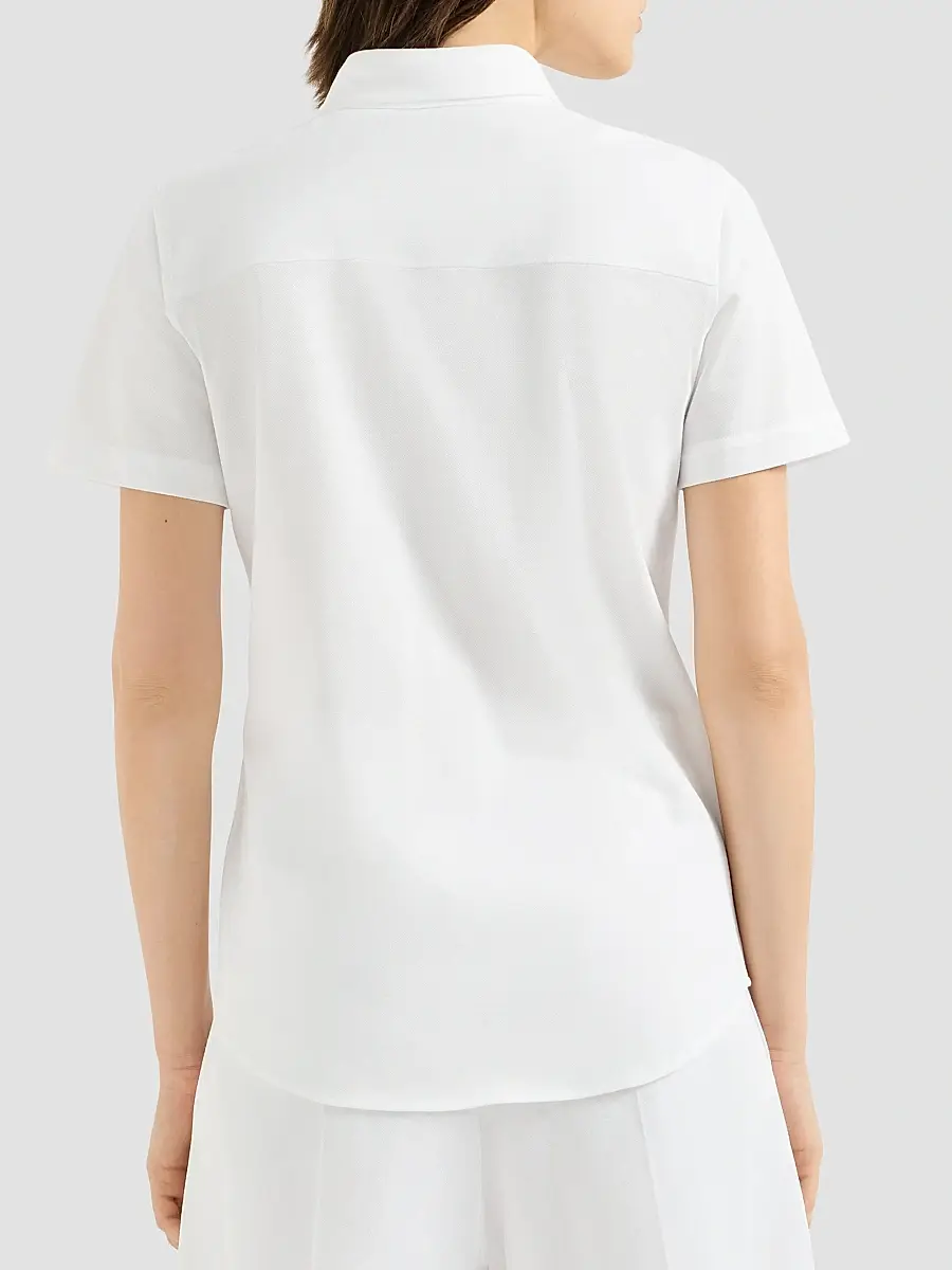 Brunello Cucinelli Women's Stretch Cotton Piqué Short Sleeve Shirt | Thumbnail 4