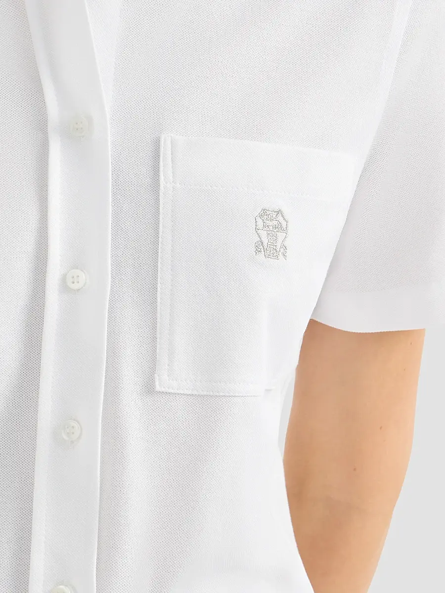Brunello Cucinelli Women's Stretch Cotton Piqué Short Sleeve Shirt | Thumbnail 6