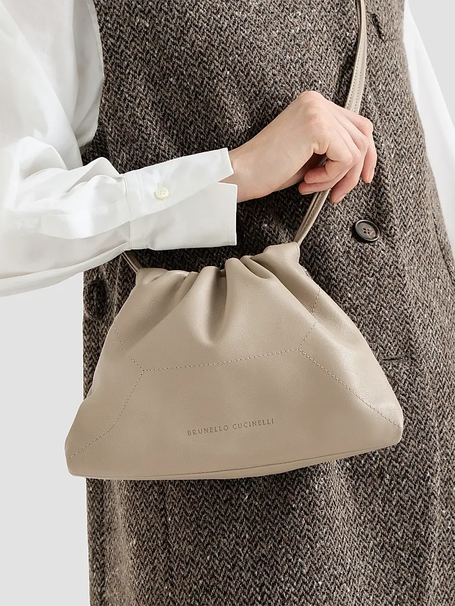 Brunello Cucinelli Women's Pouch Bag in Calfskin with Monili - Buff | Thumbnail 2 Brunello Cucinelli Women's Pouch Bag in Calfskin with Monili - Buff | Thumbnail 2
