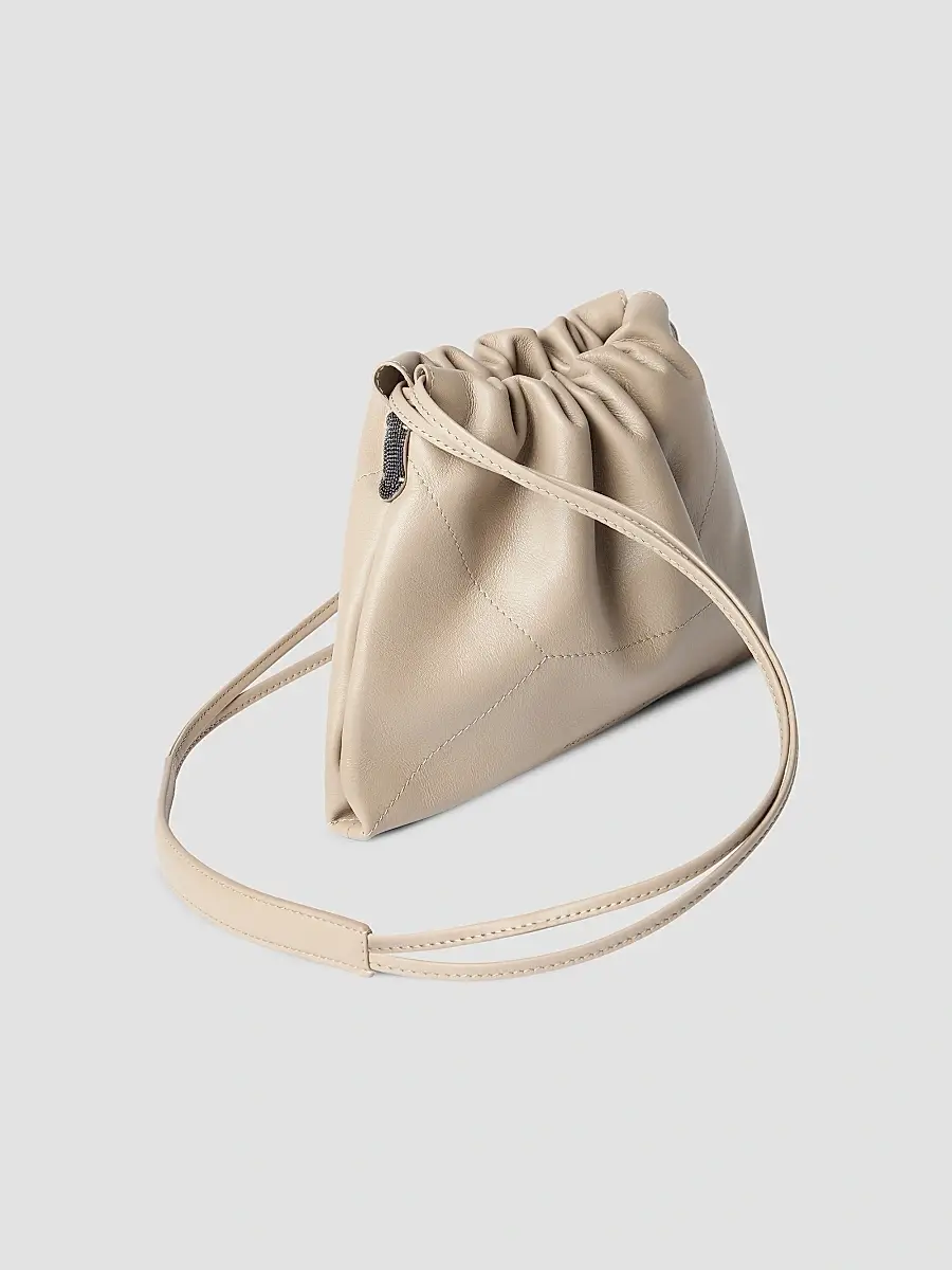 Brunello Cucinelli Women's Pouch Bag in Calfskin with Monili - Buff | Thumbnail 4 Brunello Cucinelli Women's Pouch Bag in Calfskin with Monili - Buff | Thumbnail 4