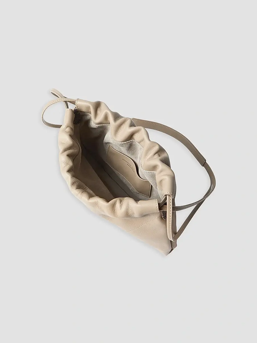 Brunello Cucinelli Women's Pouch Bag in Calfskin with Monili - Buff | Thumbnail 5 Brunello Cucinelli Women's Pouch Bag in Calfskin with Monili - Buff | Thumbnail 5