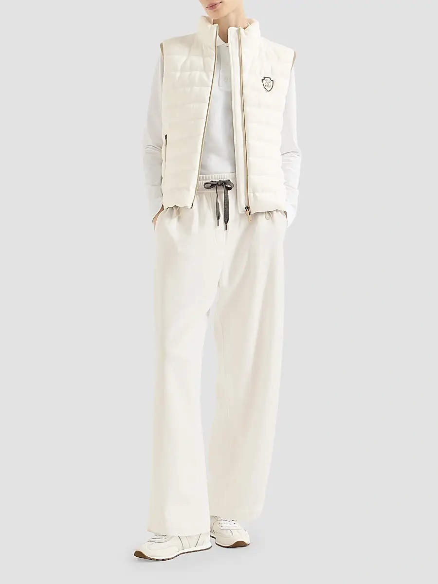 Brunello Cucinelli Women's Techno Cotton Piqué Down Vest with Logo - White | Thumbnail 2 Brunello Cucinelli Women's Techno Cotton Piqué Down Vest with Logo - White | Thumbnail 2