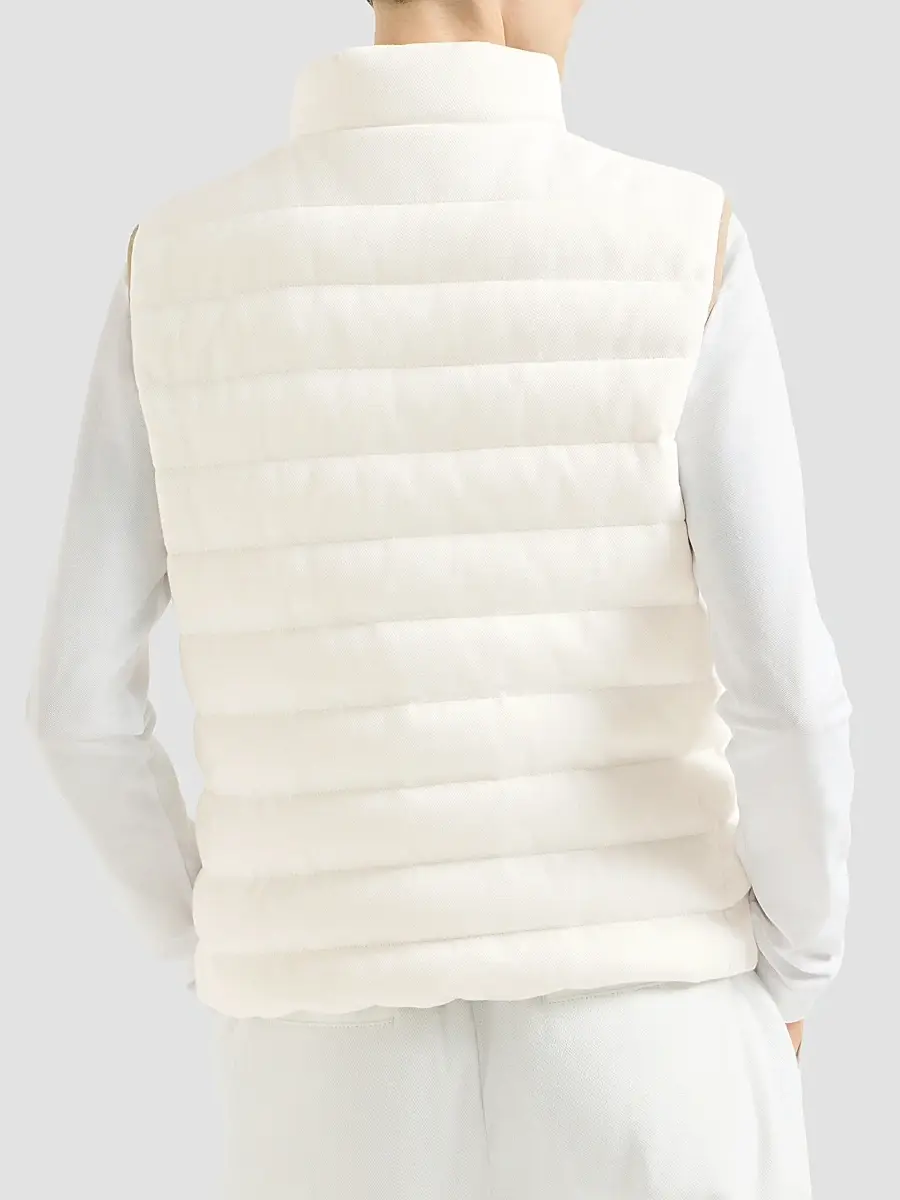 Brunello Cucinelli Women's Techno Cotton Piqué Down Vest with Logo - White | Thumbnail 4 Brunello Cucinelli Women's Techno Cotton Piqué Down Vest with Logo - White | Thumbnail 4