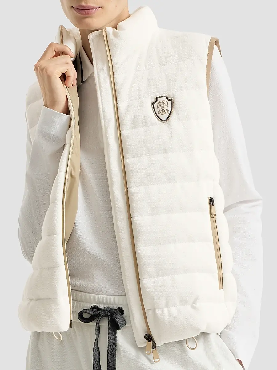Brunello Cucinelli Women's Techno Cotton Piqué Down Vest with Logo - White | Thumbnail 5 Brunello Cucinelli Women's Techno Cotton Piqué Down Vest with Logo - White | Thumbnail 5