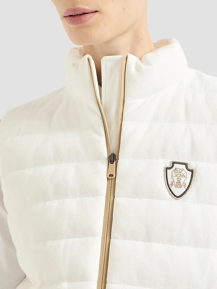 Brunello Cucinelli Women's Techno Cotton Piqué Down Vest with Logo - White | Thumbnail 6 Brunello Cucinelli Women's Techno Cotton Piqué Down Vest with Logo - White | Thumbnail 6