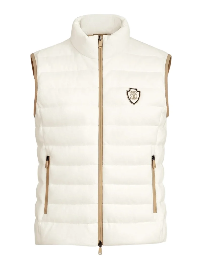 Brunello Cucinelli Women's Techno Cotton Piqué Down Vest with Logo - White