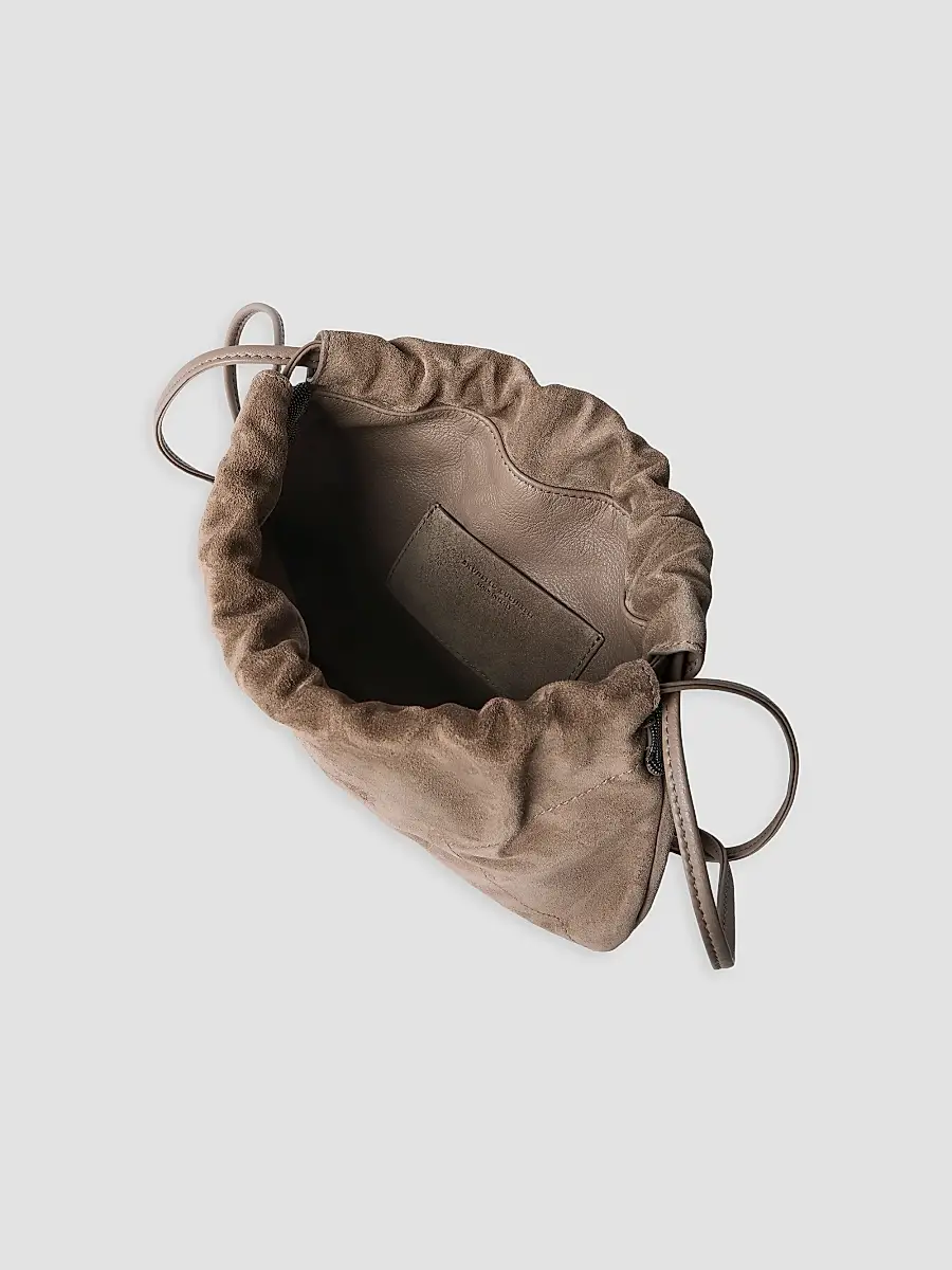 Brunello Cucinelli Women's Pouch Bag in Suede with Monili - Brown | Thumbnail 4 Brunello Cucinelli Women's Pouch Bag in Suede with Monili - Brown | Thumbnail 4
