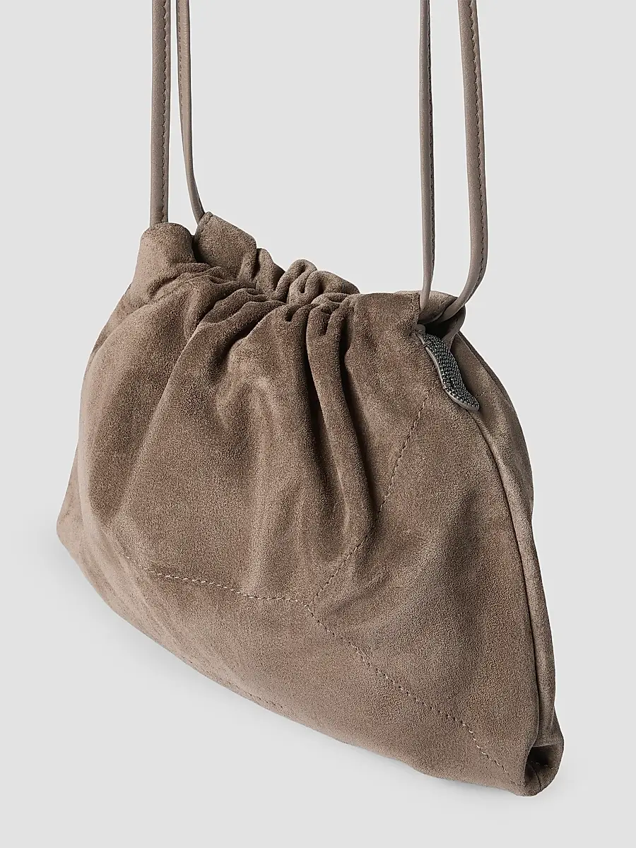 Brunello Cucinelli Women's Pouch Bag in Suede with Monili - Brown | Thumbnail 5 Brunello Cucinelli Women's Pouch Bag in Suede with Monili - Brown | Thumbnail 5