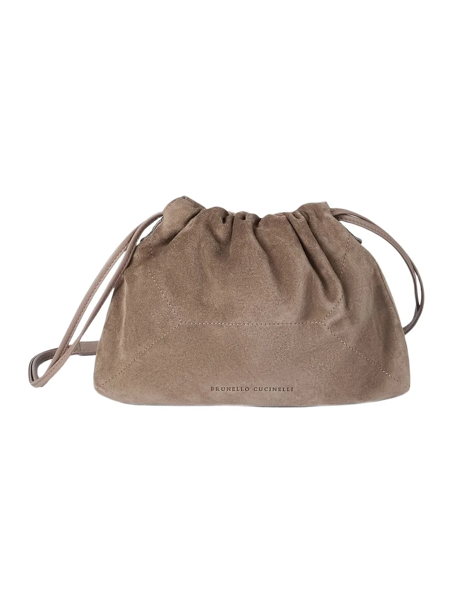 Women's Pouch Bag in Suede with Monili - Brown Women's Pouch Bag in Suede with Monili - Brown