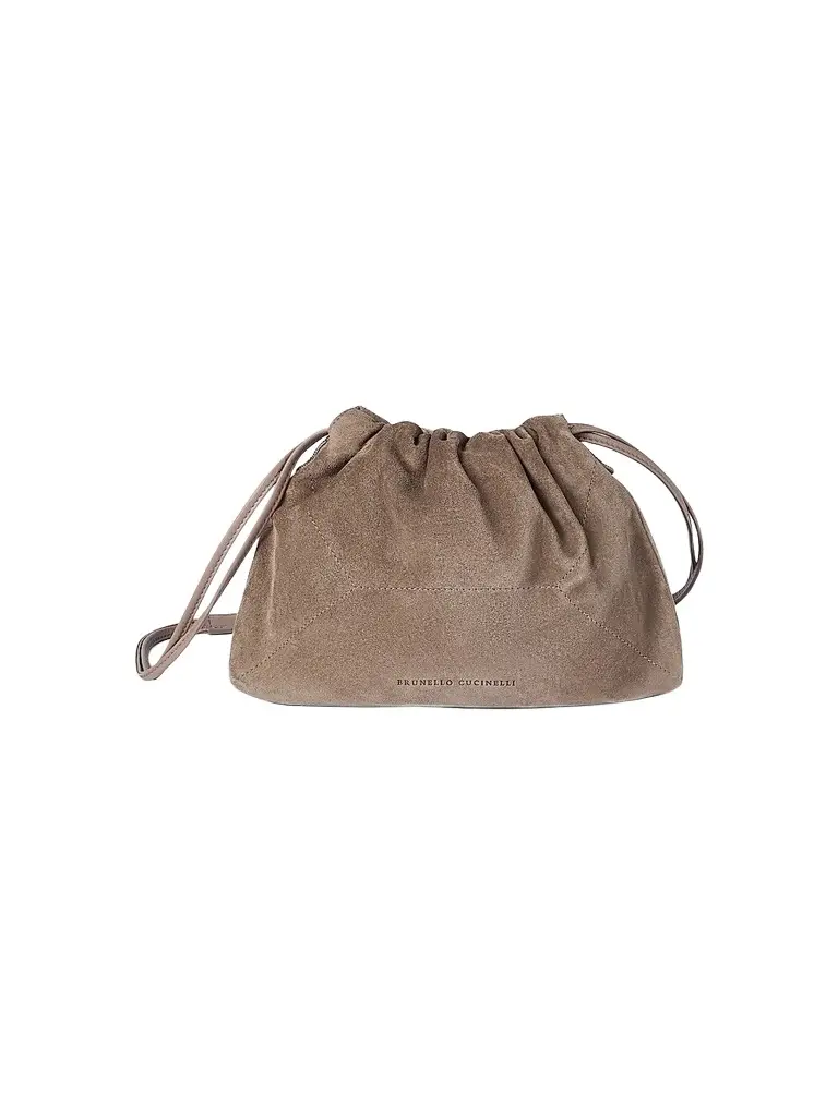 Women's Pouch Bag in Suede with Monili - Brown Women's Pouch Bag in Suede with Monili - Brown