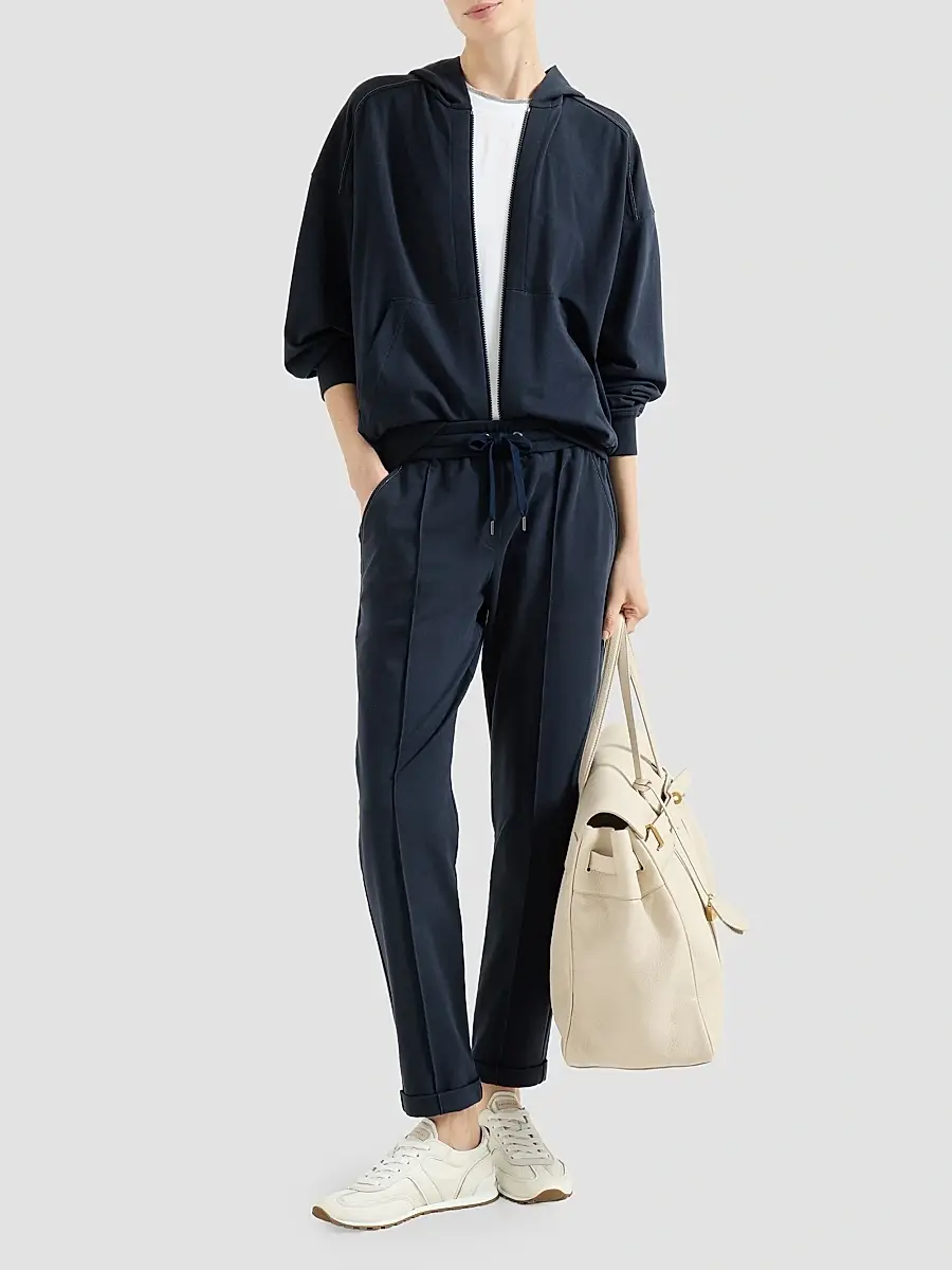 Brunello Cucinelli Women's Stretch Cotton Lightweight French Terry Track Trousers | Thumbnail 2 Brunello Cucinelli Women's Stretch Cotton Lightweight French Terry Track Trousers | Thumbnail 2