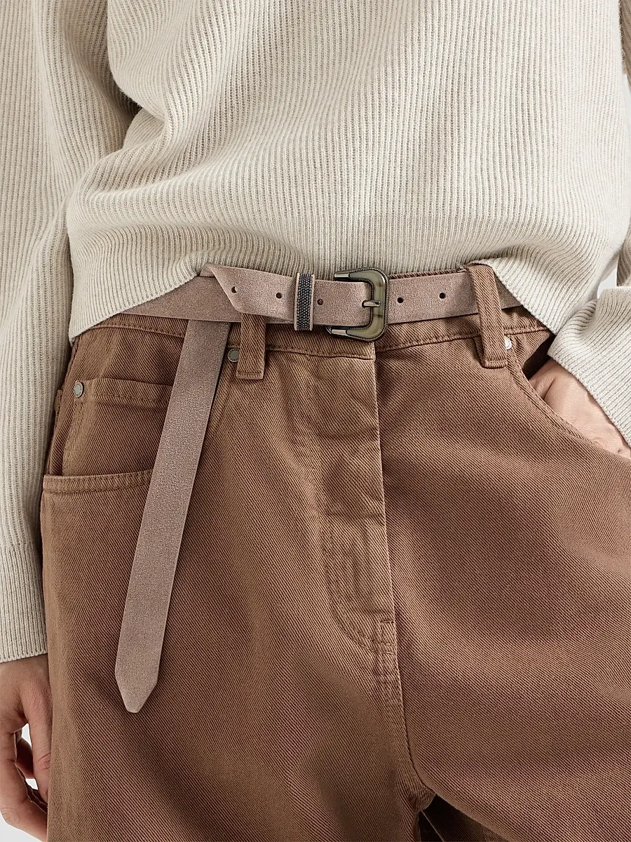 Brunello Cucinelli Women's Suede Belt with Shiny Loop - Light Brown | Thumbnail 2 Brunello Cucinelli Women's Suede Belt with Shiny Loop - Light Brown | Thumbnail 2