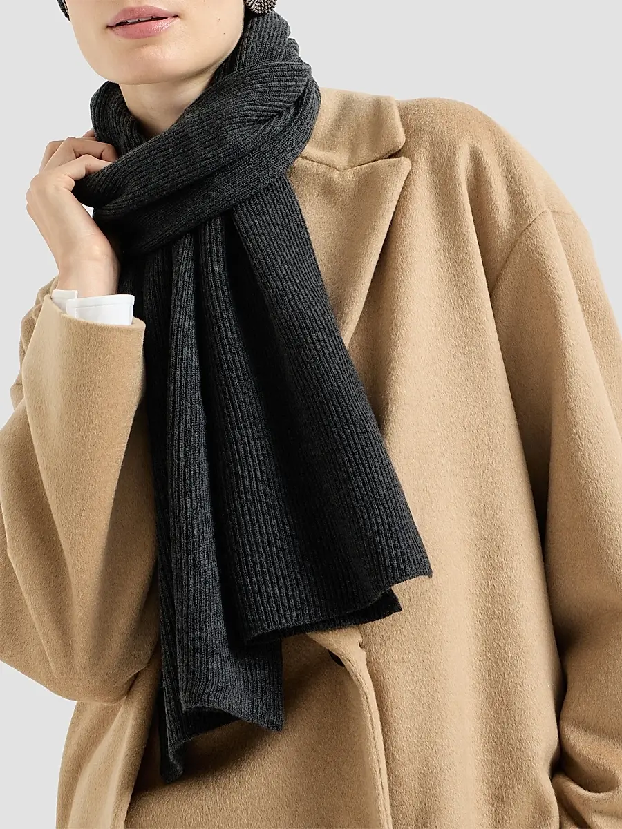 Brunello Cucinelli Women's Cashmere English Rib Knit Scarf | Thumbnail 2 Brunello Cucinelli Women's Cashmere English Rib Knit Scarf | Thumbnail 2