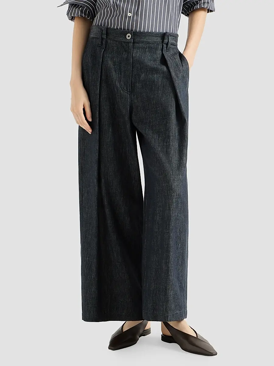 Brunello Cucinelli Women's Denim-Effect Twill Pleated A-line Trousers | Thumbnail 3 Brunello Cucinelli Women's Denim-Effect Twill Pleated A-line Trousers | Thumbnail 3