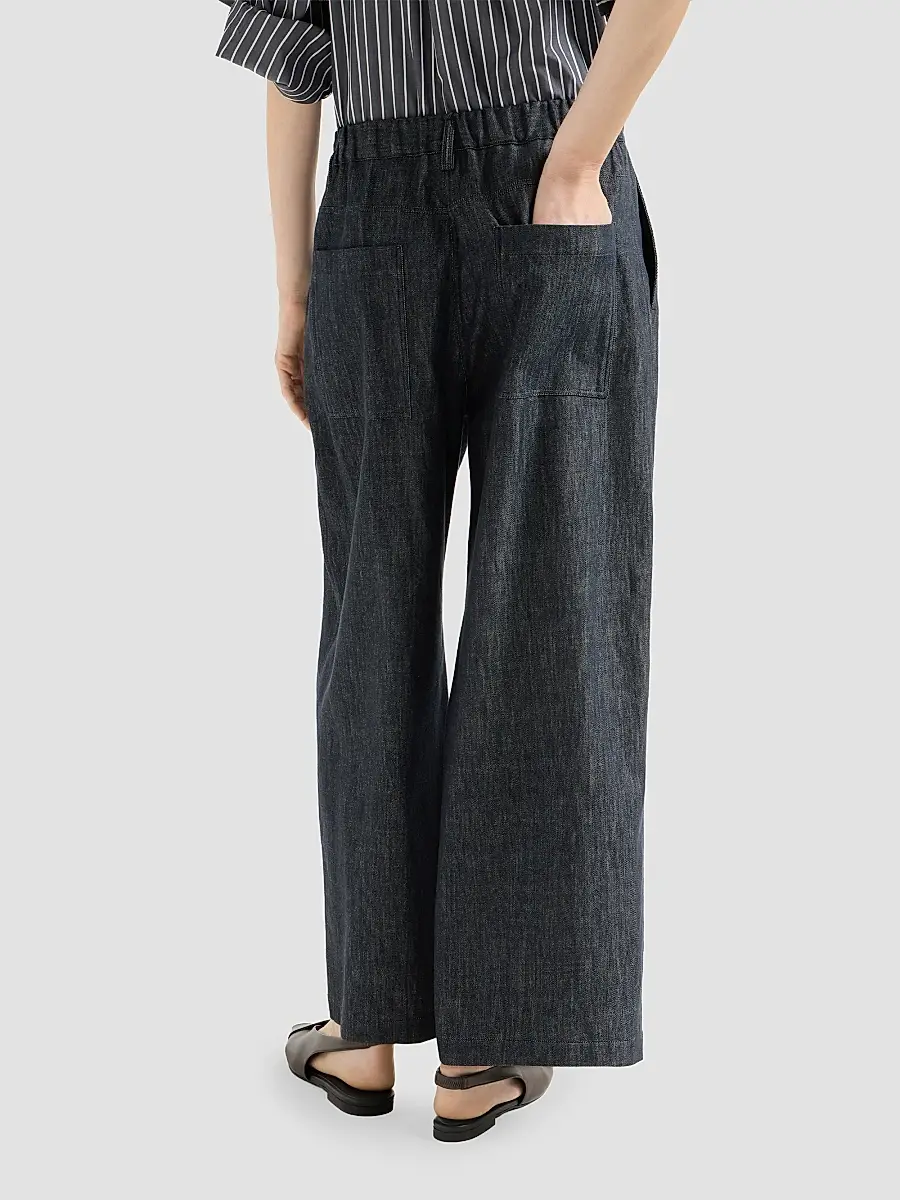 Brunello Cucinelli Women's Denim-Effect Twill Pleated A-line Trousers | Thumbnail 4 Brunello Cucinelli Women's Denim-Effect Twill Pleated A-line Trousers | Thumbnail 4