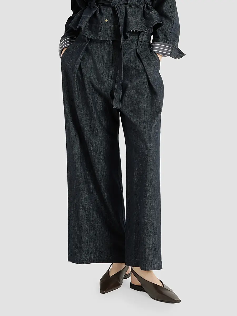 Brunello Cucinelli Women's Denim-Effect Twill Pleated A-line Trousers | Thumbnail 5 Brunello Cucinelli Women's Denim-Effect Twill Pleated A-line Trousers | Thumbnail 5