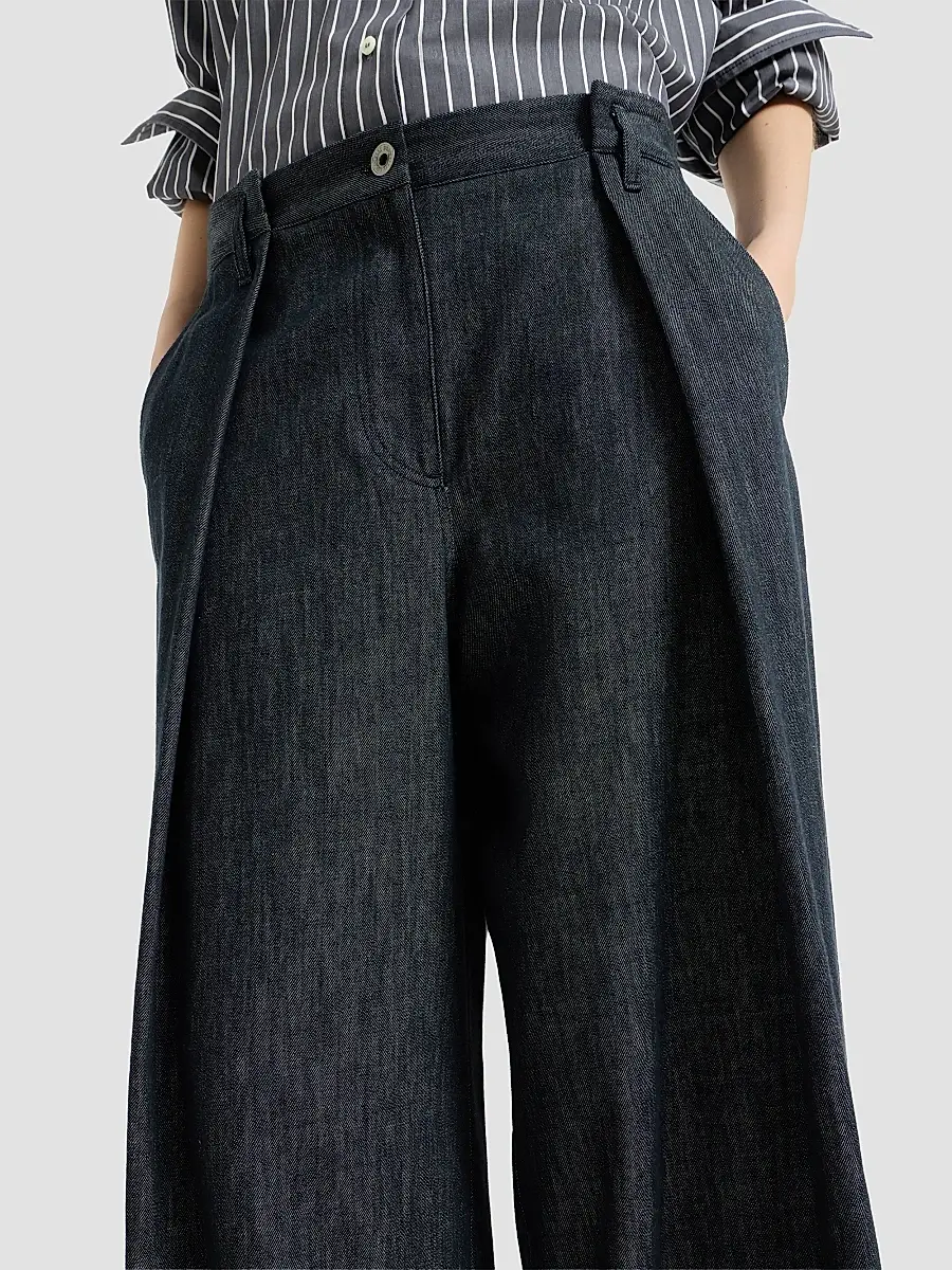 Brunello Cucinelli Women's Denim-Effect Twill Pleated A-line Trousers | Thumbnail 6 Brunello Cucinelli Women's Denim-Effect Twill Pleated A-line Trousers | Thumbnail 6