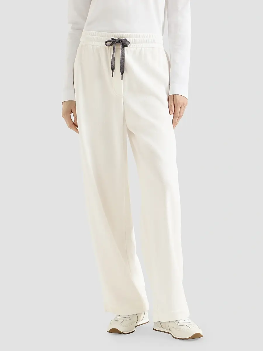Brunello Cucinelli Women's Techno Cotton Piqué Track Trousers | Thumbnail 3 Brunello Cucinelli Women's Techno Cotton Piqué Track Trousers | Thumbnail 3