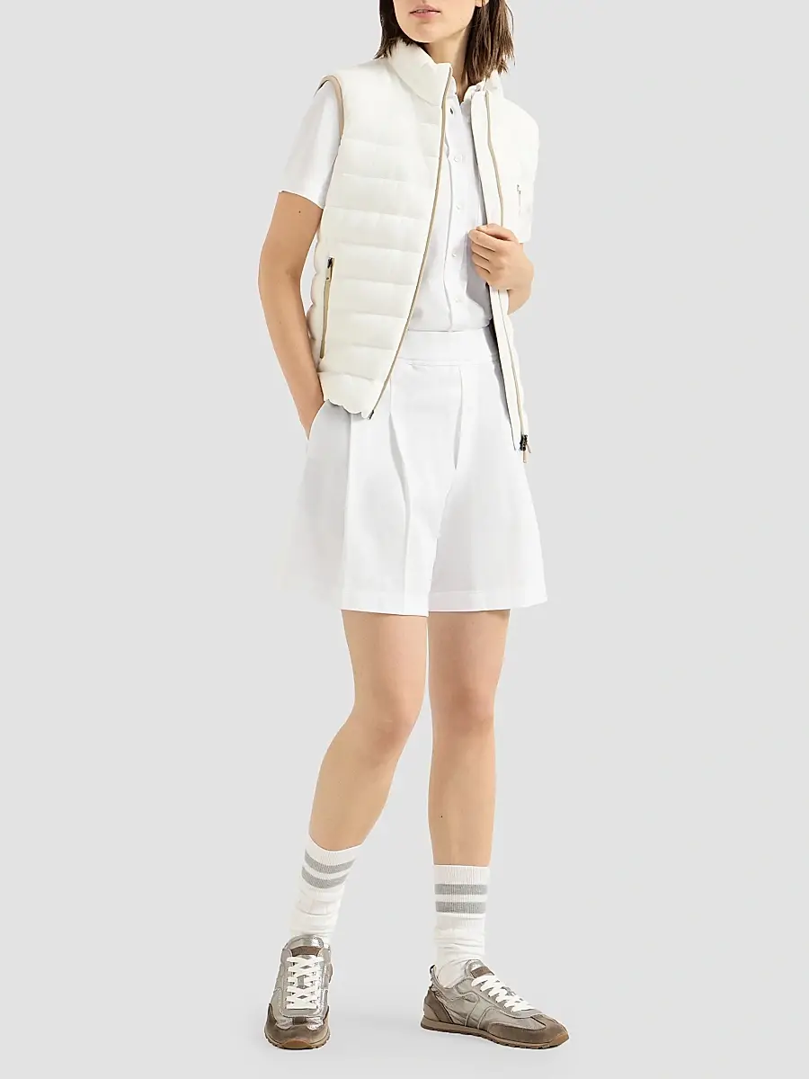 Brunello Cucinelli Women's Stretch Cotton Piqué Active Shorts with Logo - White | Thumbnail 2 Brunello Cucinelli Women's Stretch Cotton Piqué Active Shorts with Logo - White | Thumbnail 2