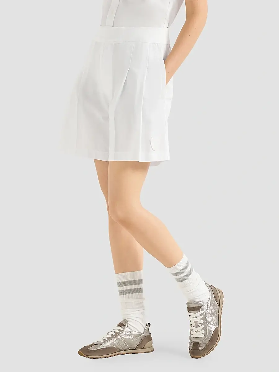 Brunello Cucinelli Women's Stretch Cotton Piqué Active Shorts with Logo - White | Thumbnail 3 Brunello Cucinelli Women's Stretch Cotton Piqué Active Shorts with Logo - White | Thumbnail 3