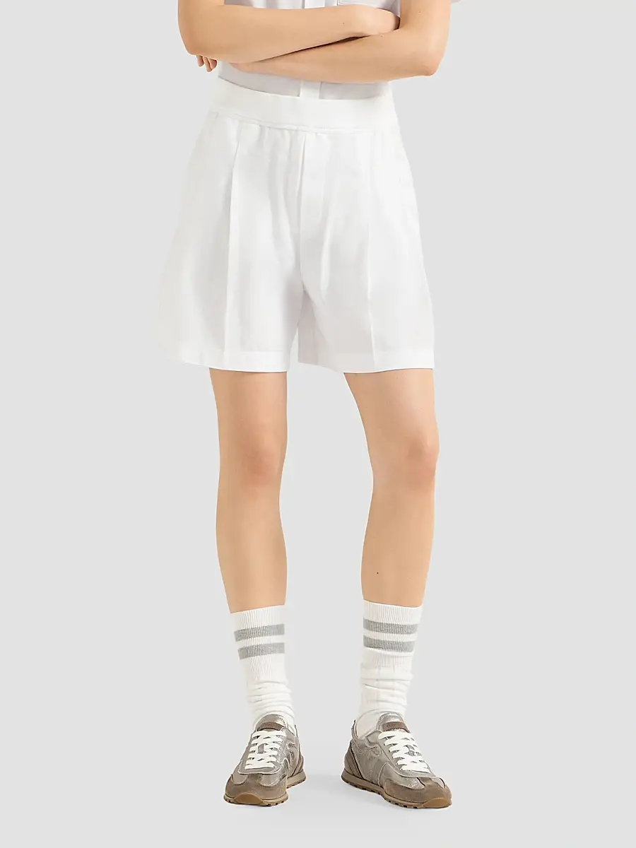 Brunello Cucinelli Women's Stretch Cotton Piqué Active Shorts with Logo - White | Thumbnail 5 Brunello Cucinelli Women's Stretch Cotton Piqué Active Shorts with Logo - White | Thumbnail 5