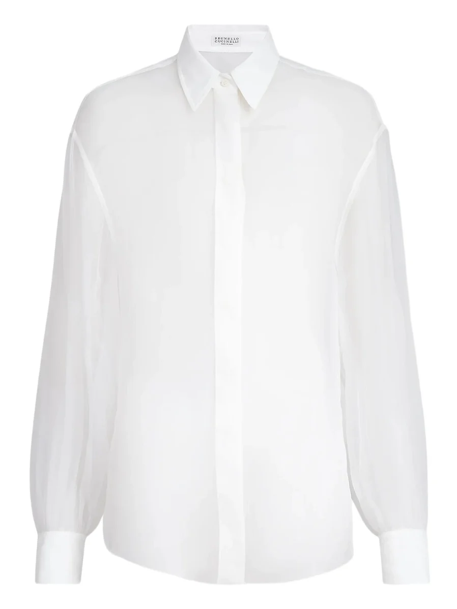 Women's Crispy Silk Shirt with Monili - White Women's Crispy Silk Shirt with Monili - White