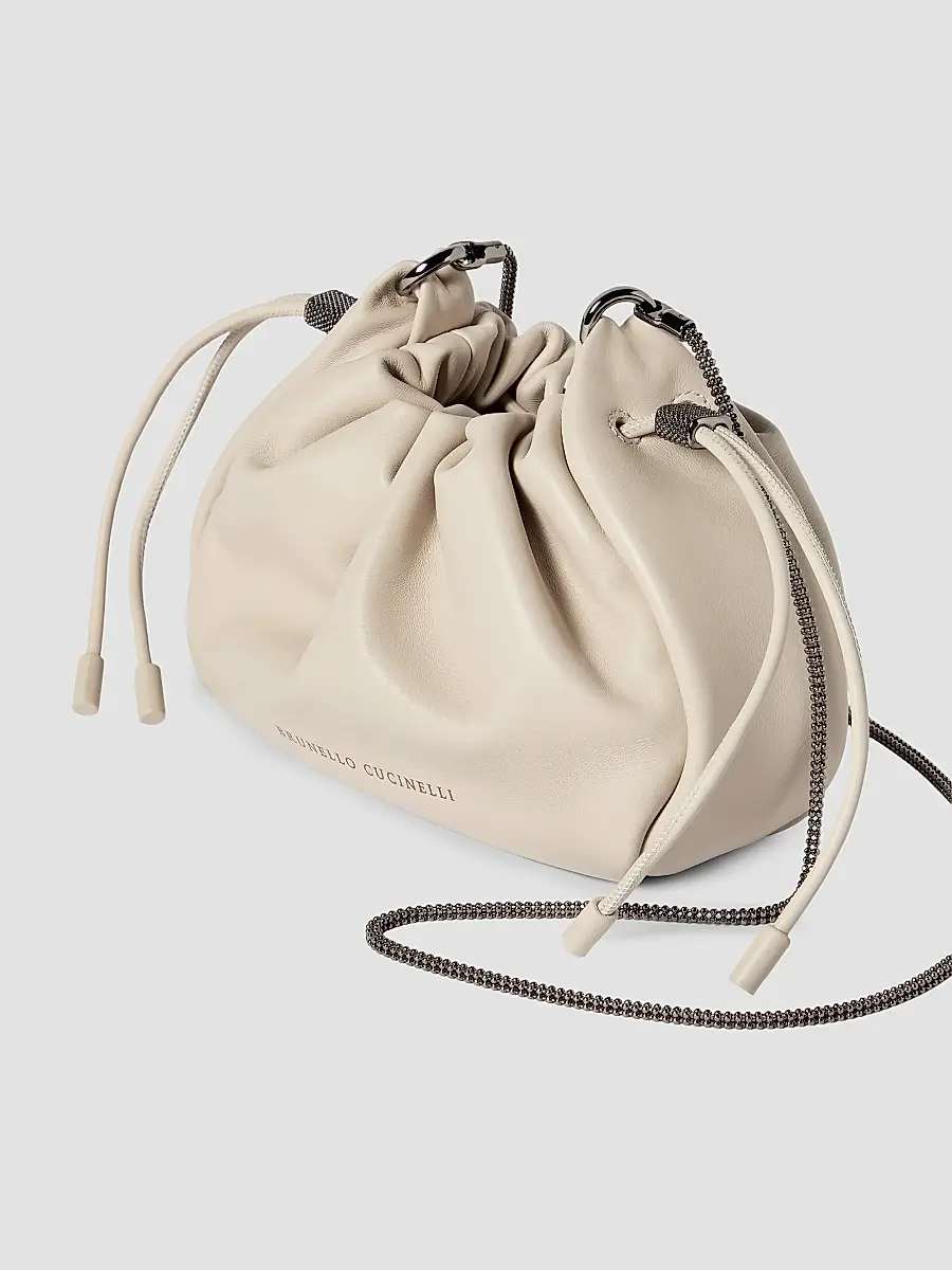 Brunello Cucinelli Women's Mellow Mini Bucket Bag in Soft Leather - Ivory | Thumbnail 4 Brunello Cucinelli Women's Mellow Mini Bucket Bag in Soft Leather - Ivory | Thumbnail 4