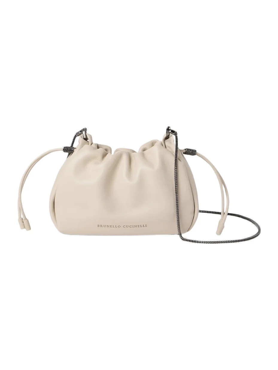 Women's Mellow Mini Bucket Bag in Soft Leather - Ivory
