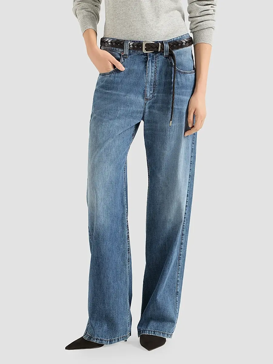 Brunello Cucinelli Women's Lightweight Denim Contemporary Loose Trousers | Thumbnail 3