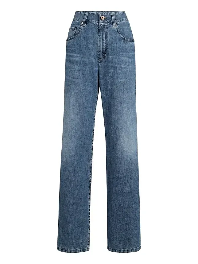 Brunello Cucinelli Women's Lightweight Denim Contemporary Loose Trousers