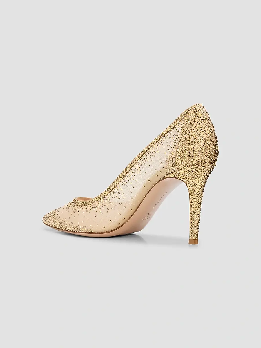 Gianvito Rossi Women's Rania 85MM Embellished Mesh & Suede Pumps - Menu Mekong Beige | Thumbnail 4