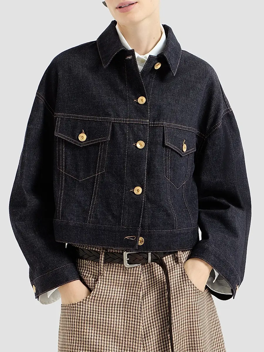 Brunello Cucinelli Women's No-Fade Denim Outerwear Jacket with Monili - Denim | Thumbnail 3 Brunello Cucinelli Women's No-Fade Denim Outerwear Jacket with Monili - Denim | Thumbnail 3