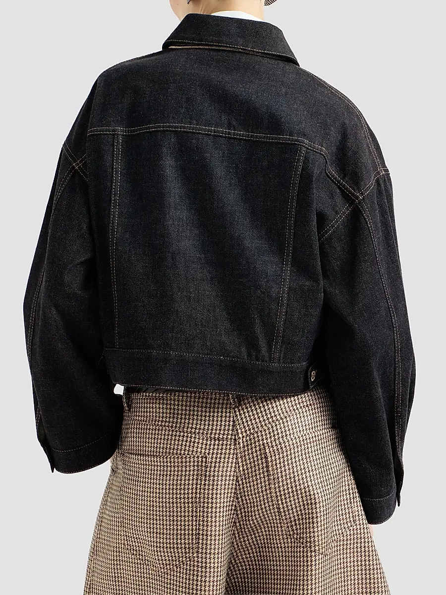 Brunello Cucinelli Women's No-Fade Denim Outerwear Jacket with Monili - Denim | Thumbnail 4 Brunello Cucinelli Women's No-Fade Denim Outerwear Jacket with Monili - Denim | Thumbnail 4