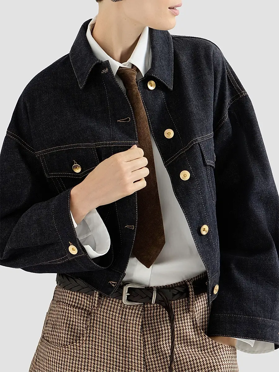 Brunello Cucinelli Women's No-Fade Denim Outerwear Jacket with Monili - Denim | Thumbnail 5 Brunello Cucinelli Women's No-Fade Denim Outerwear Jacket with Monili - Denim | Thumbnail 5