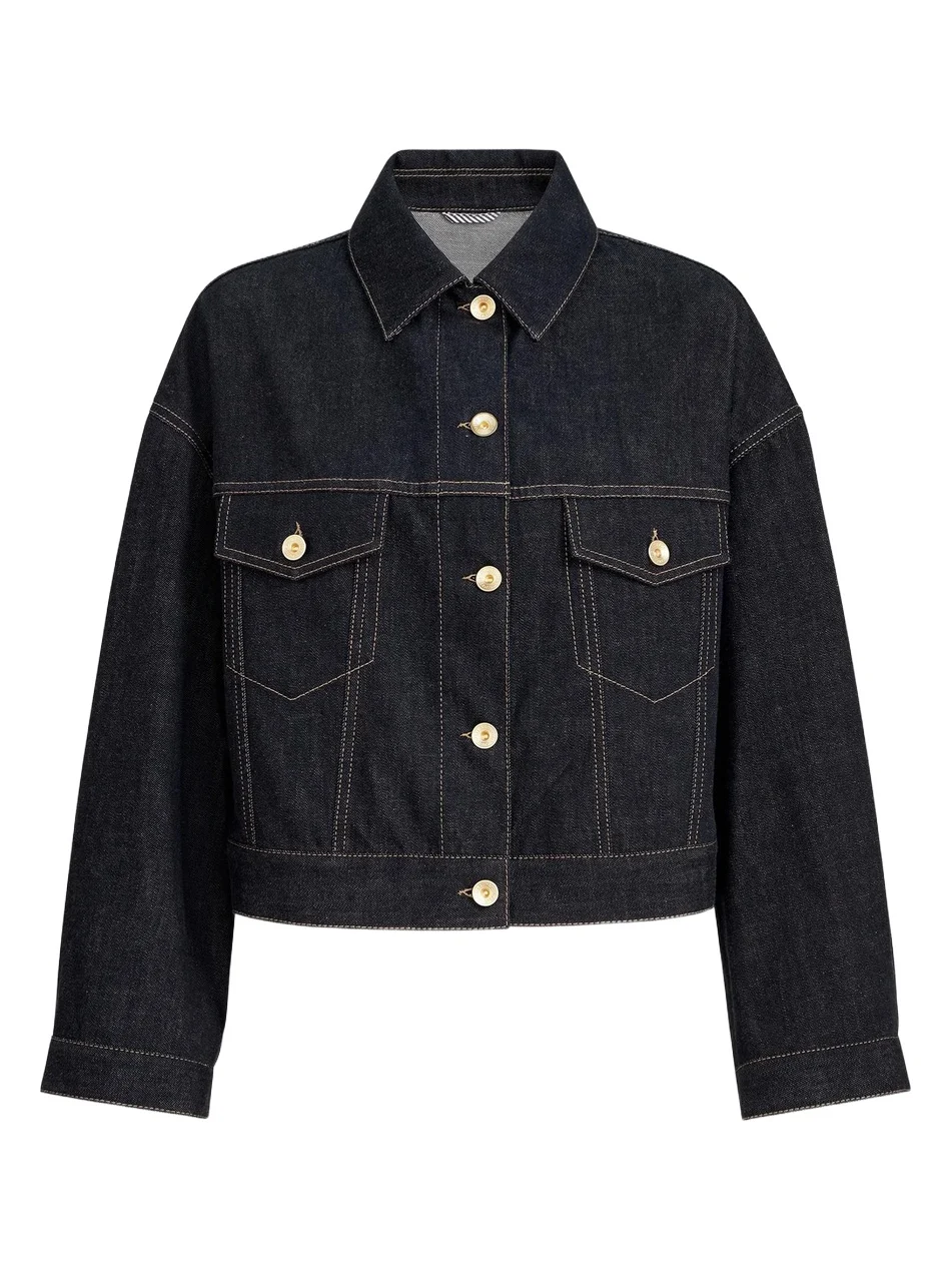 Women's No-Fade Denim Outerwear Jacket with Monili - Denim