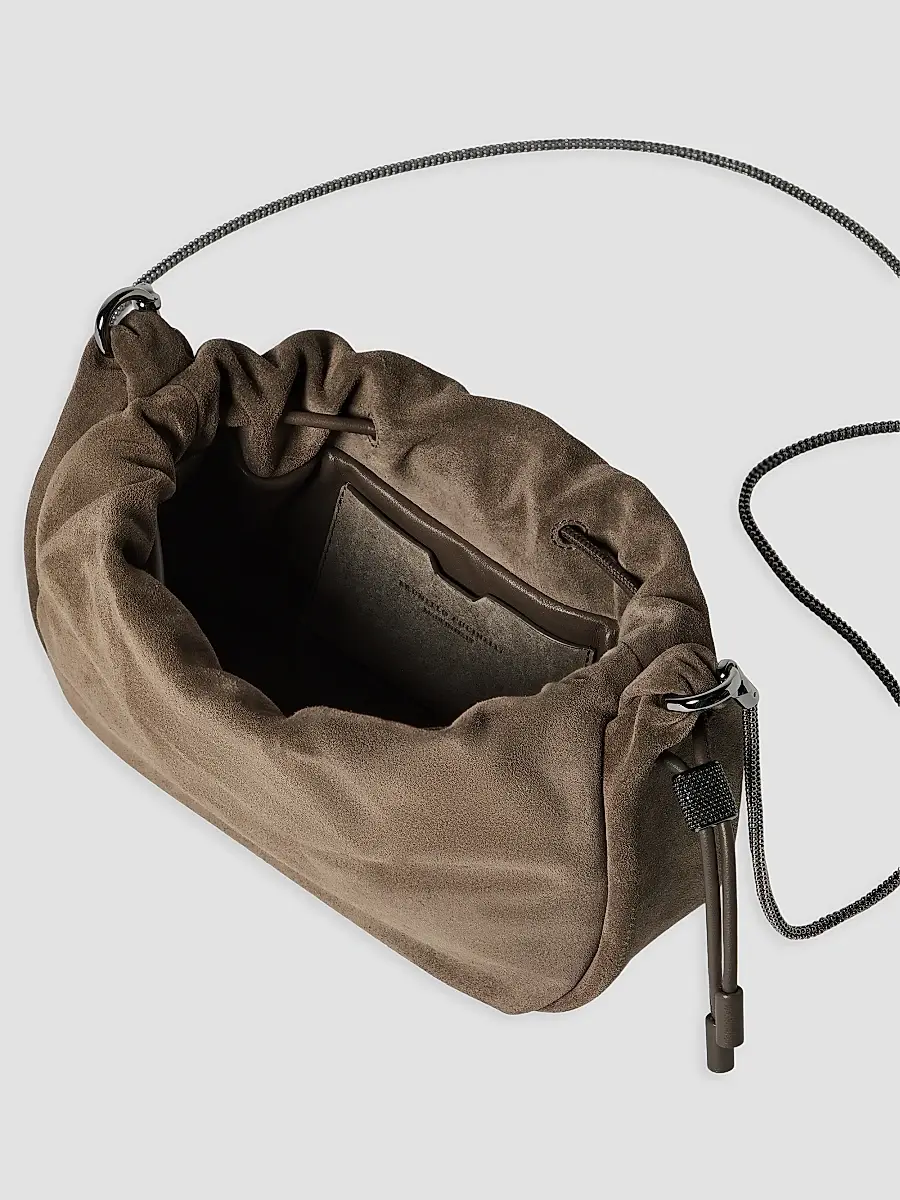 Brunello Cucinelli Women's Mellow Bucket Bag in Suede with Precious Chain - Light Brown | Thumbnail 4