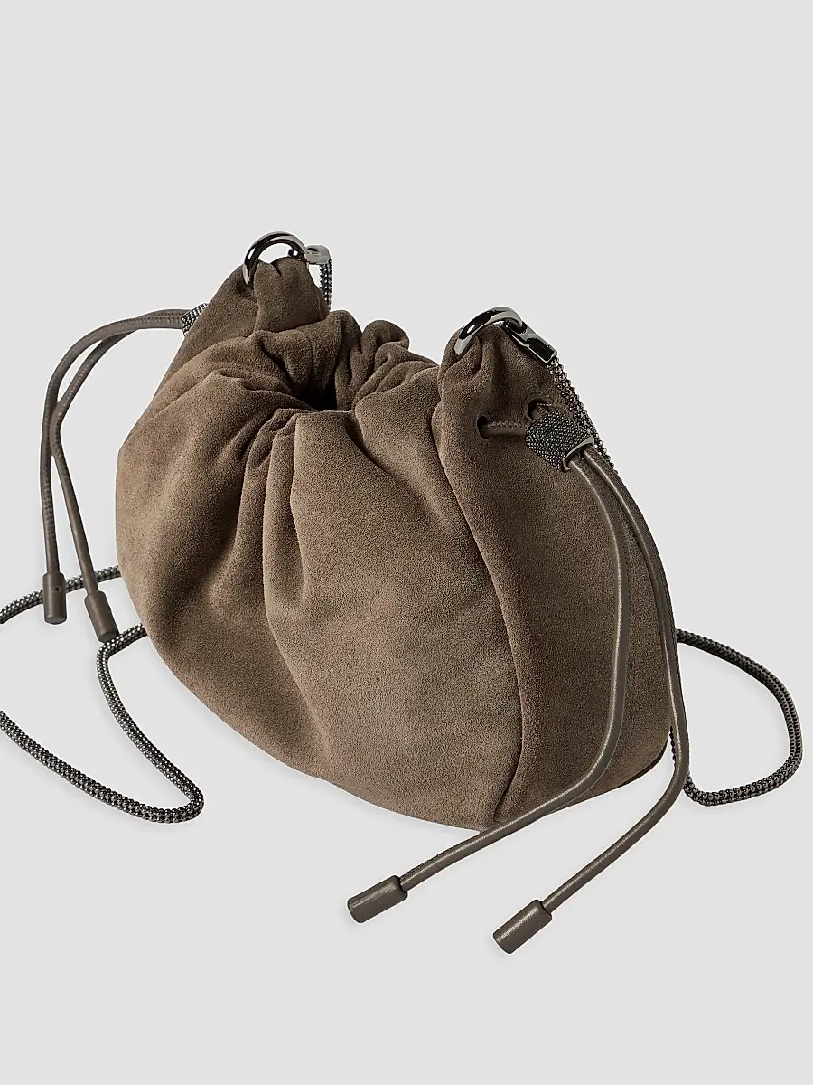 Brunello Cucinelli Women's Mellow Bucket Bag in Suede with Precious Chain - Light Brown | Thumbnail 5