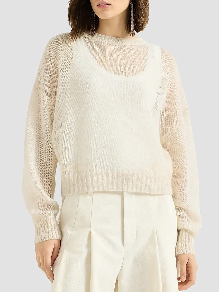 Brunello Cucinelli Women's Mohair and Wool Sweater - Ivory | Thumbnail 3