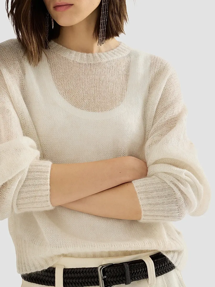 Brunello Cucinelli Women's Mohair and Wool Sweater - Ivory | Thumbnail 5