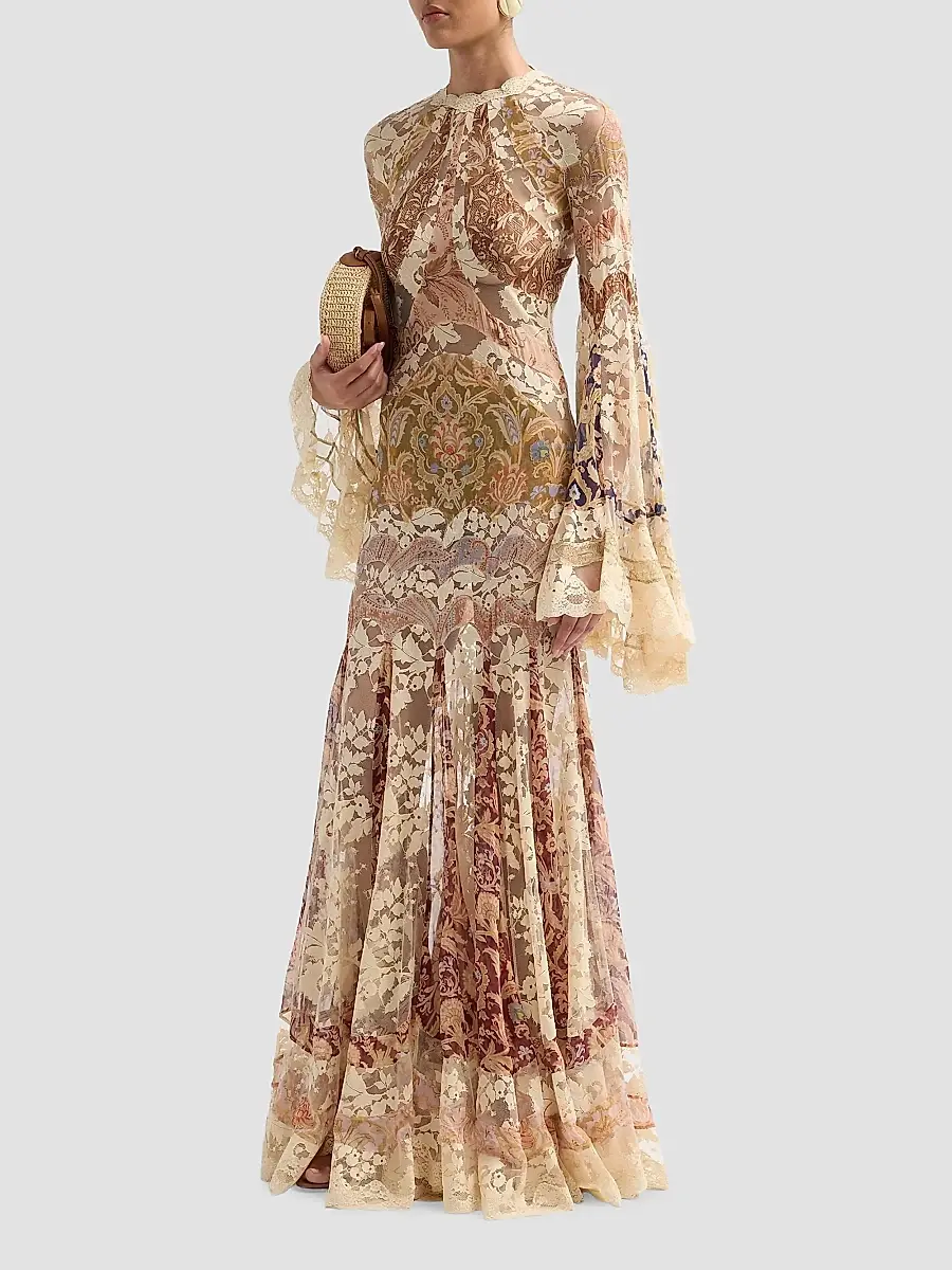 Zimmermann Women's Valiant Floral Silk Patchwork Gown | Thumbnail 4 Zimmermann Women's Valiant Floral Silk Patchwork Gown | Thumbnail 4