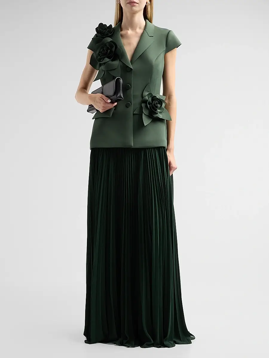 BADGLEY MISCHKA Women's Blazer Floral Appliqué Pelated Gown | Thumbnail 2 BADGLEY MISCHKA Women's Blazer Floral Appliqué Pelated Gown | Thumbnail 2