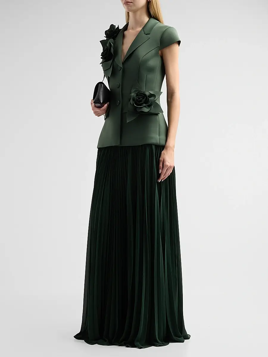 BADGLEY MISCHKA Women's Blazer Floral Appliqué Pelated Gown | Thumbnail 4 BADGLEY MISCHKA Women's Blazer Floral Appliqué Pelated Gown | Thumbnail 4
