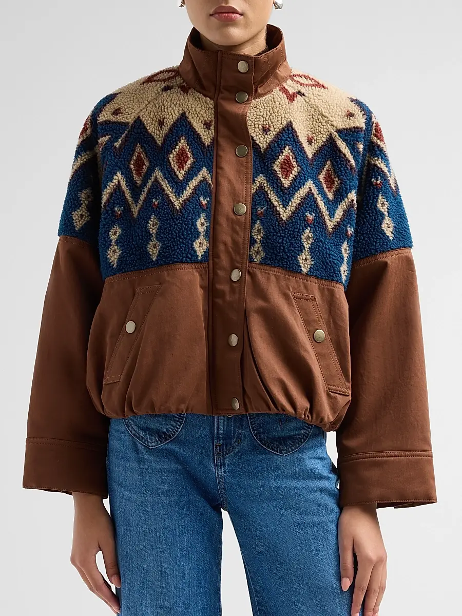 Veronica Beard Women's Knoll Geometric Fleece & Cotton Canvas Zip-Up Jacket | Thumbnail 5 Veronica Beard Women's Knoll Geometric Fleece & Cotton Canvas Zip-Up Jacket | Thumbnail 5